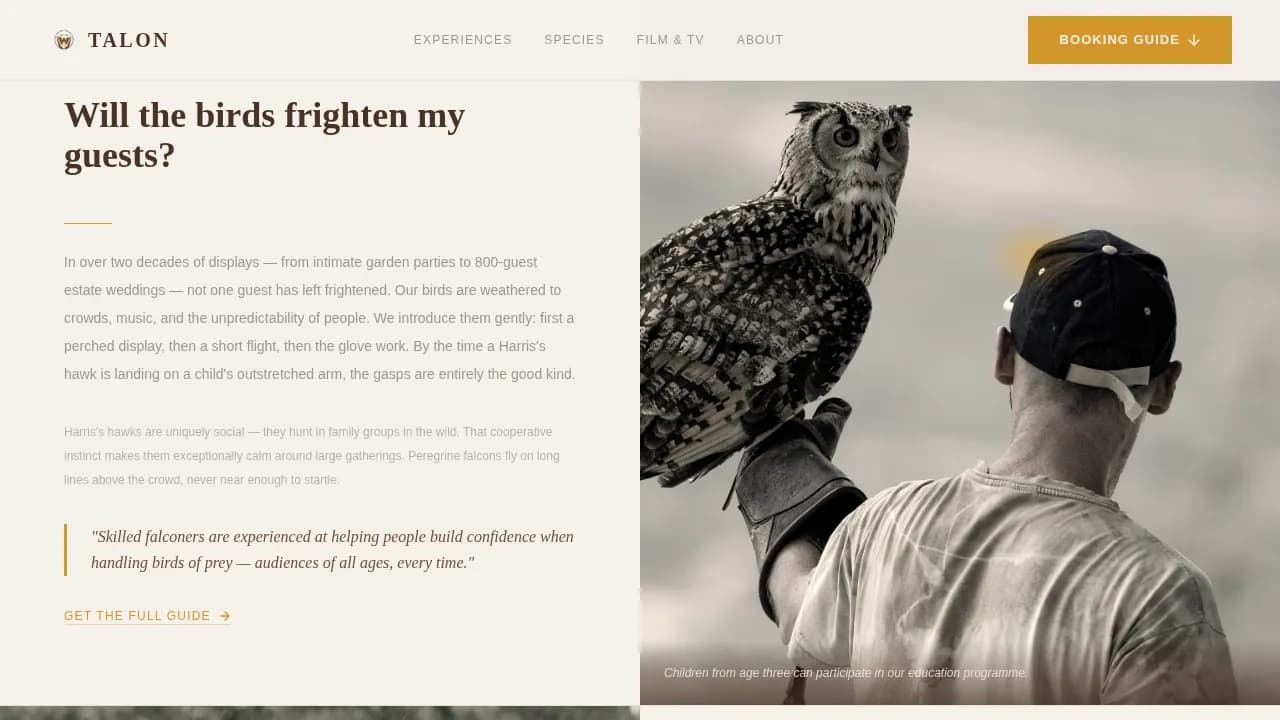 Falconer Booking Website Template