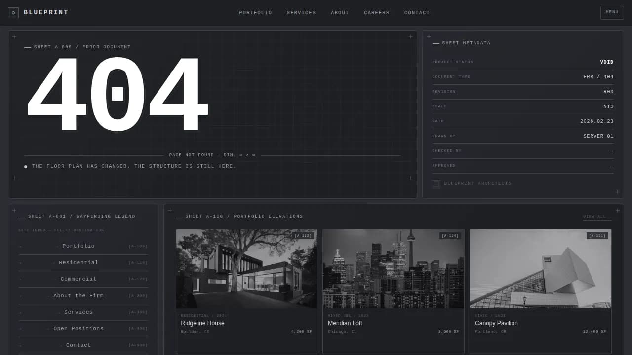 Architecture Firm 404 Error Recovery Website Template