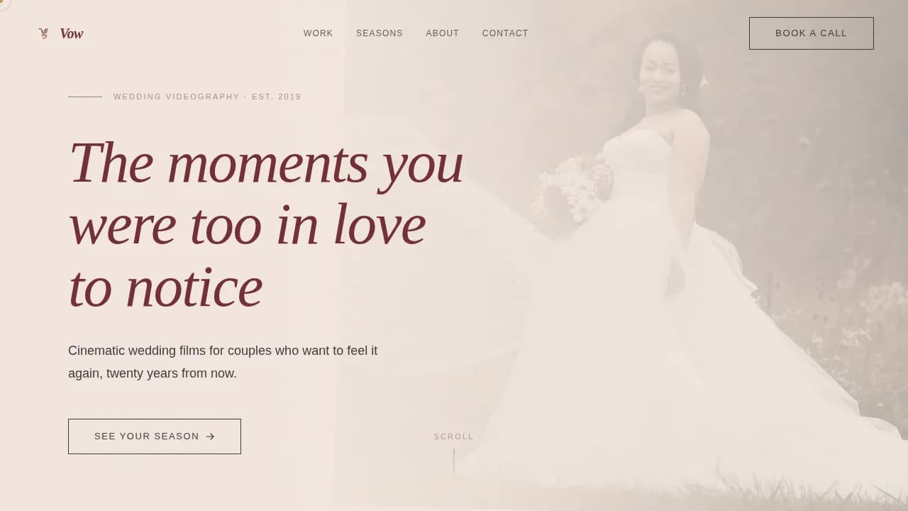 Vow — Cinematic Wedding Videography Landing Page Template
