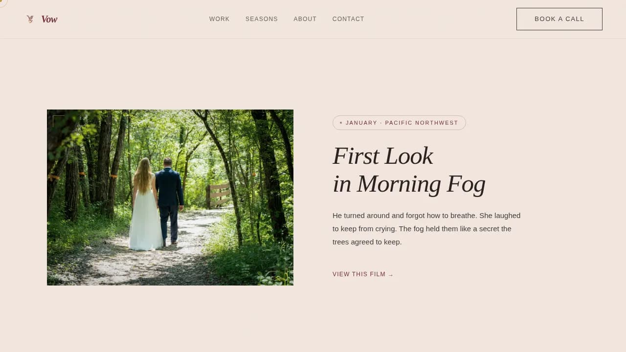 Vow — Cinematic Wedding Videography Landing Page Template