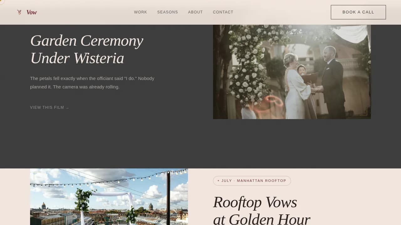Vow — Cinematic Wedding Videography Landing Page Template