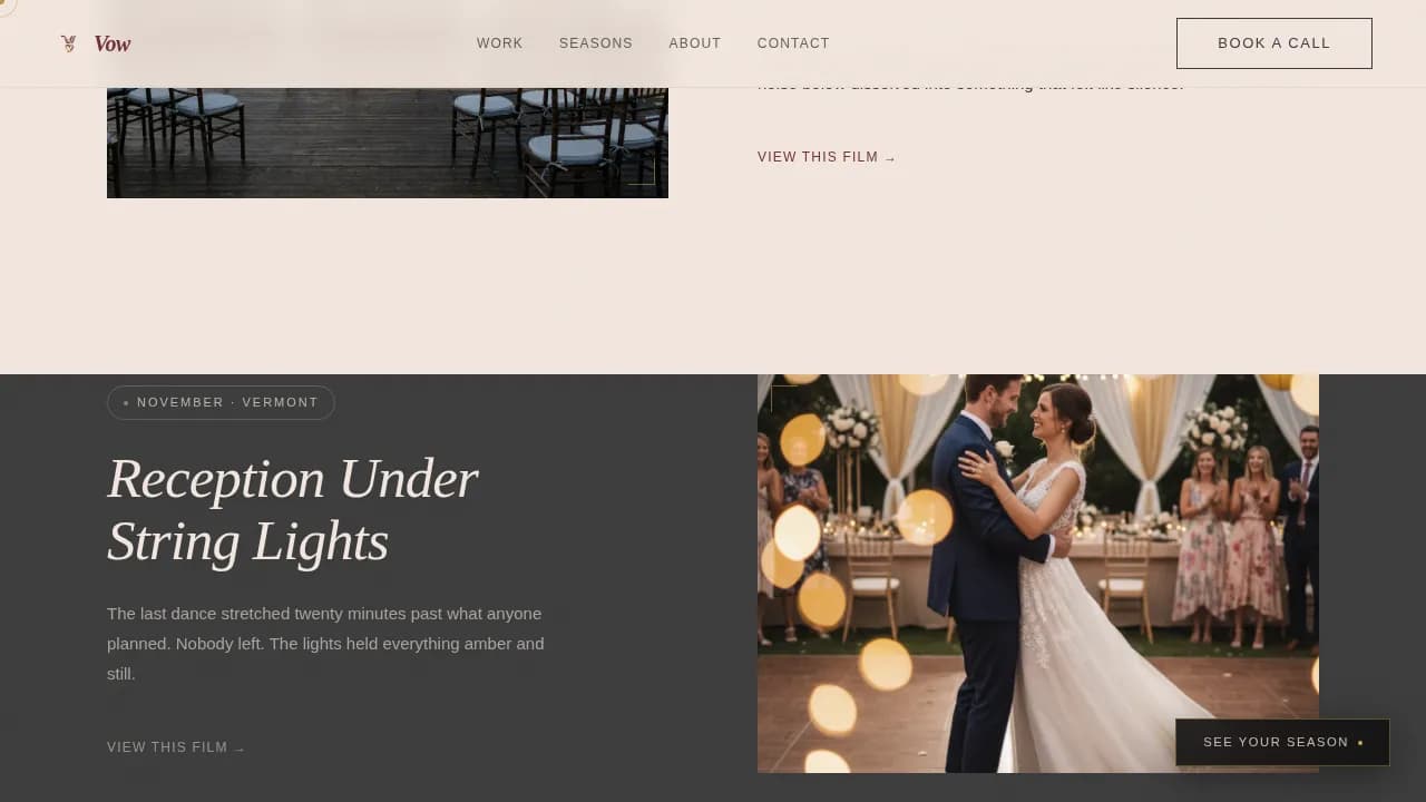 Vow — Cinematic Wedding Videography Landing Page Template