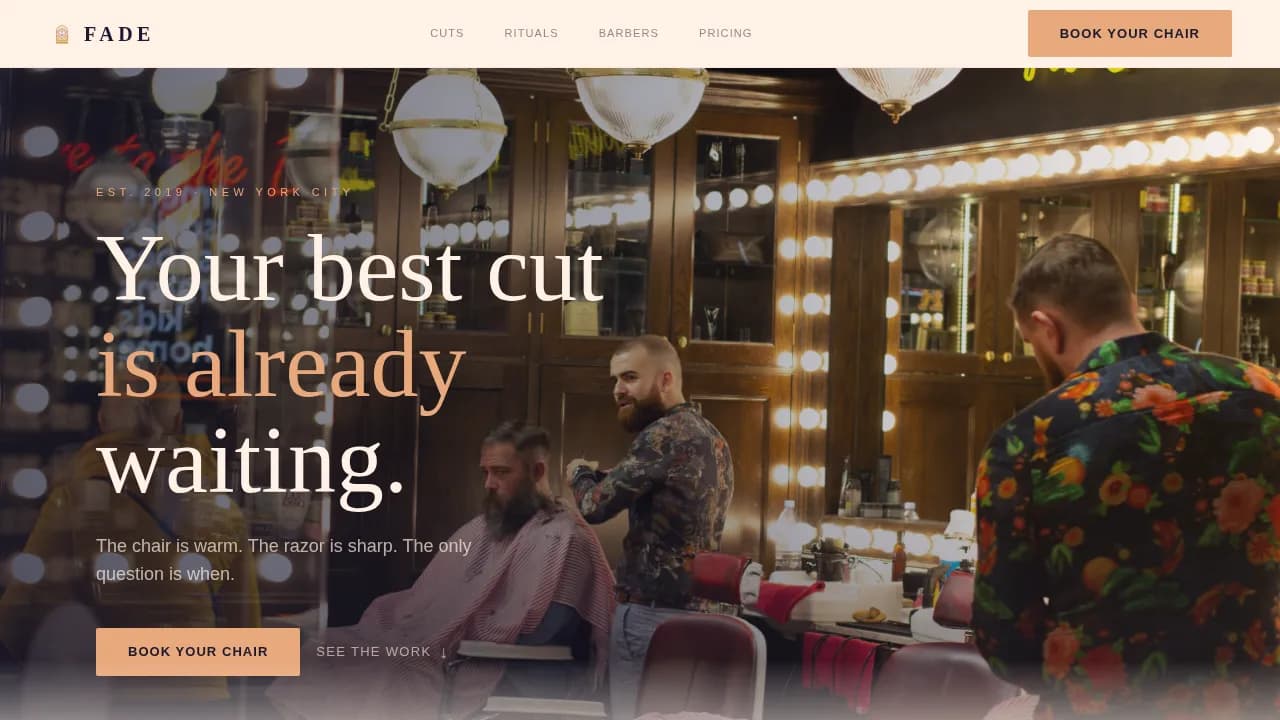 Fade — Premium Men Grooming Salon Landing Page Template