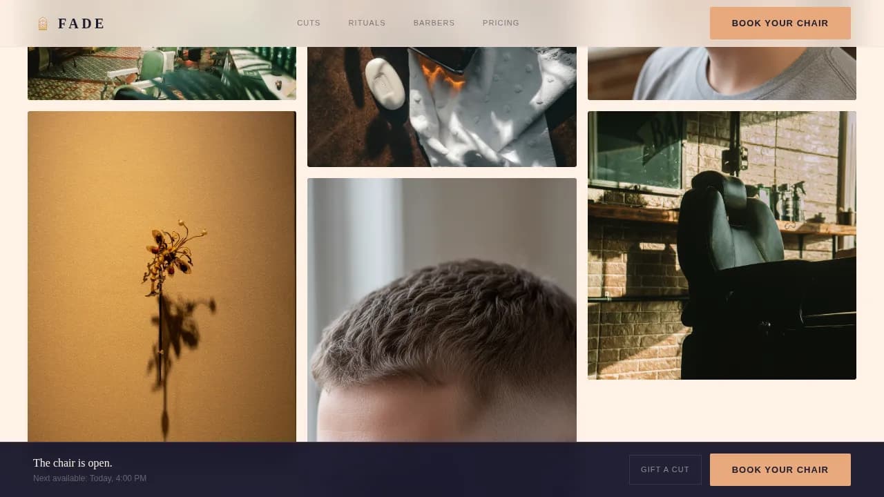 Fade — Premium Men Grooming Salon Landing Page Template