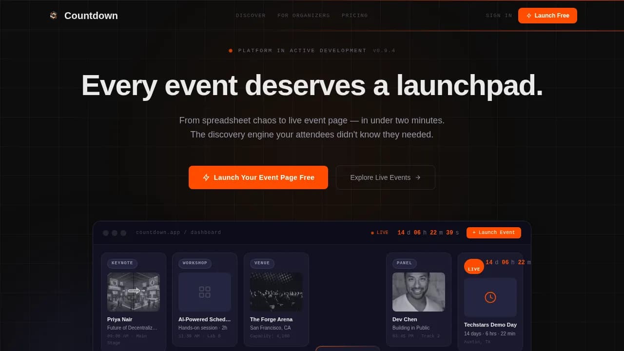 Event Discovery Platform Pre-Launch Countdown Website Template