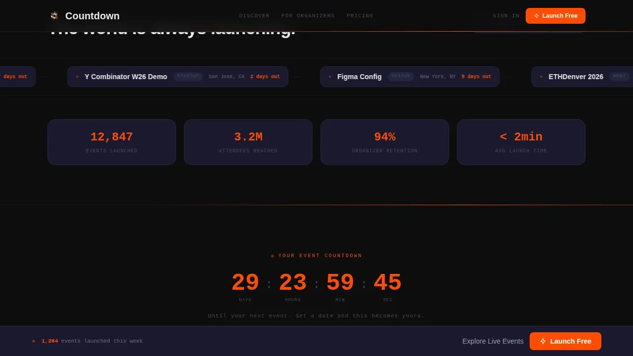 Event Discovery Platform Pre-Launch Countdown Website Template