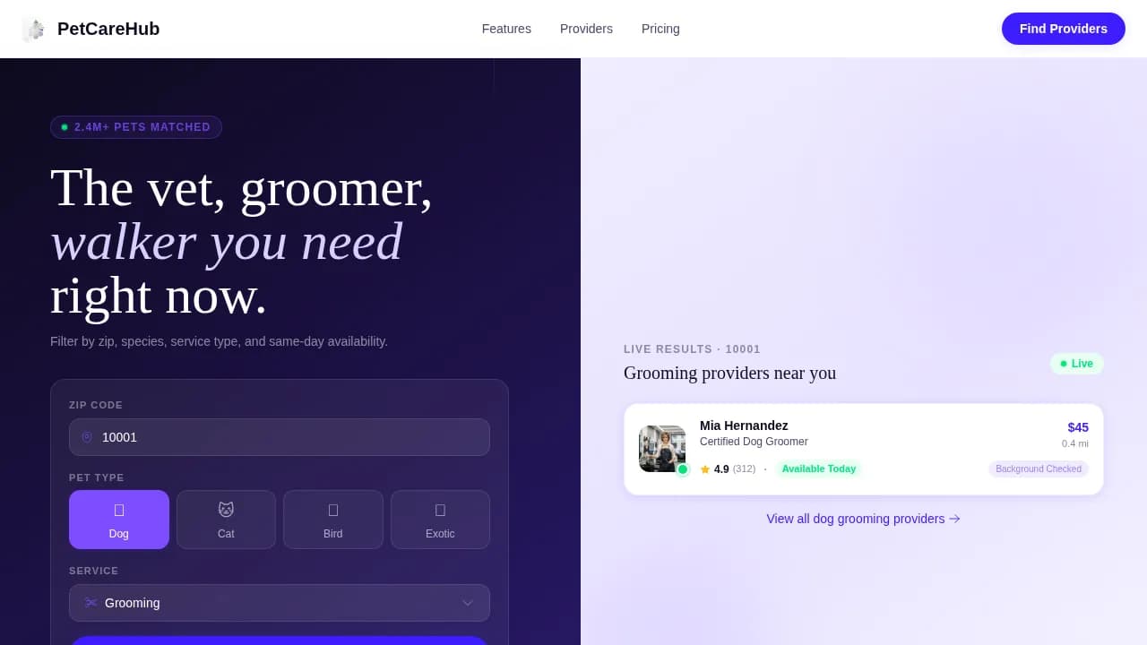 Specialist Pet Care Digital Presence Cost Estimator Website Template