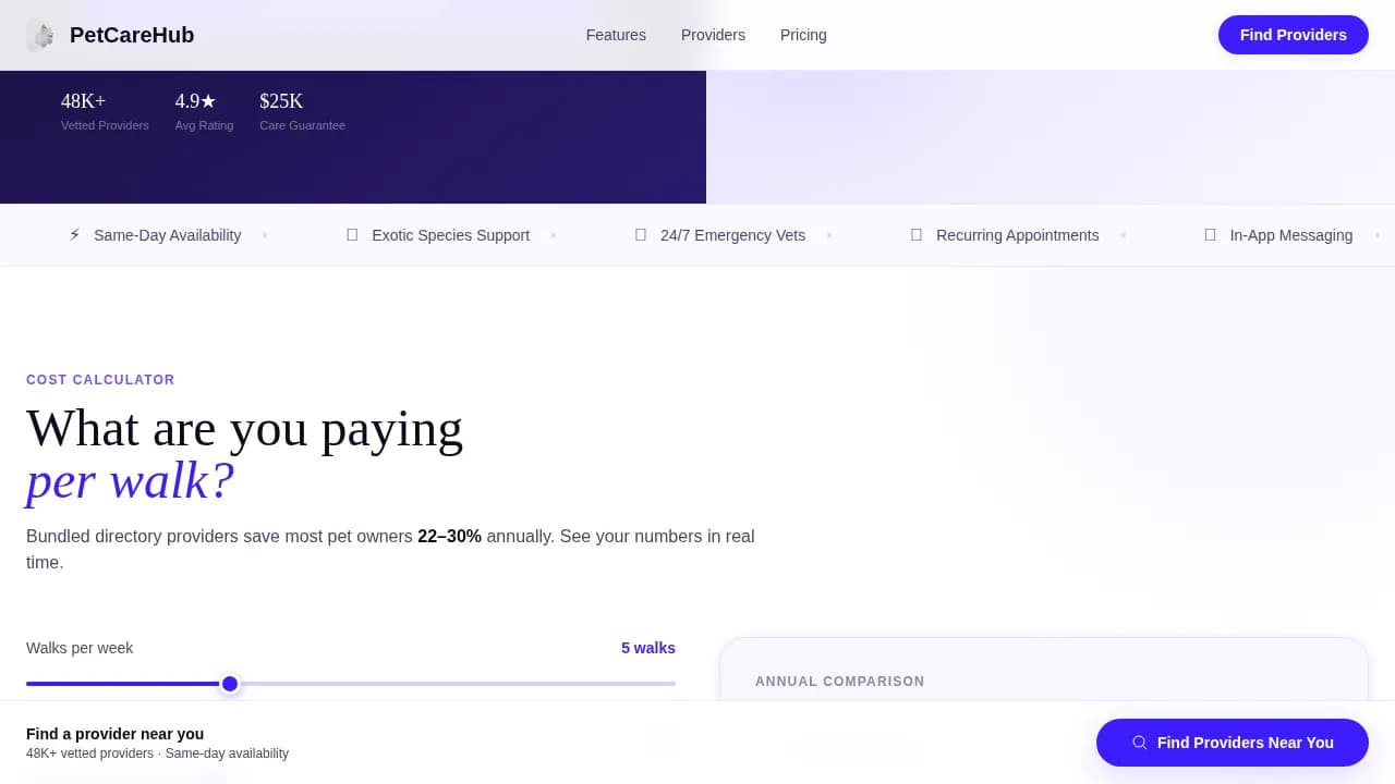 Specialist Pet Care Digital Presence Cost Estimator Website Template