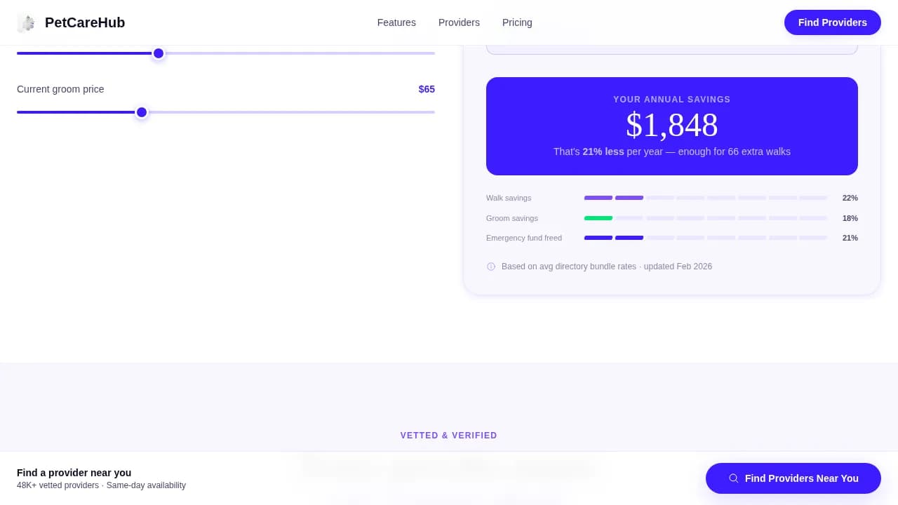 Specialist Pet Care Digital Presence Cost Estimator Website Template