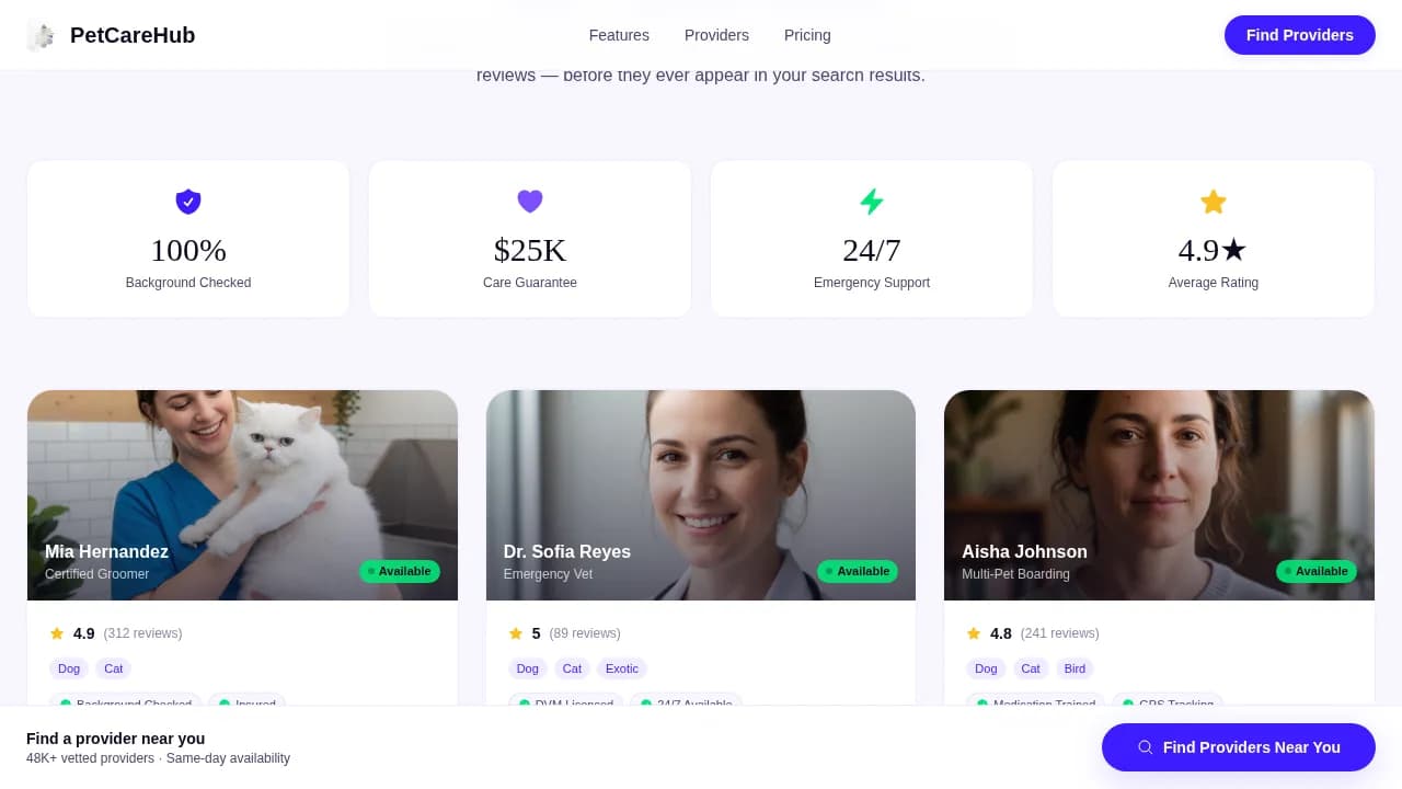 Specialist Pet Care Digital Presence Cost Estimator Website Template