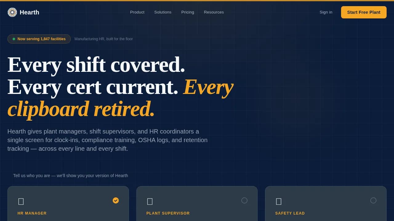 Workforce — Smart Manufacturing HR Landing Page Template