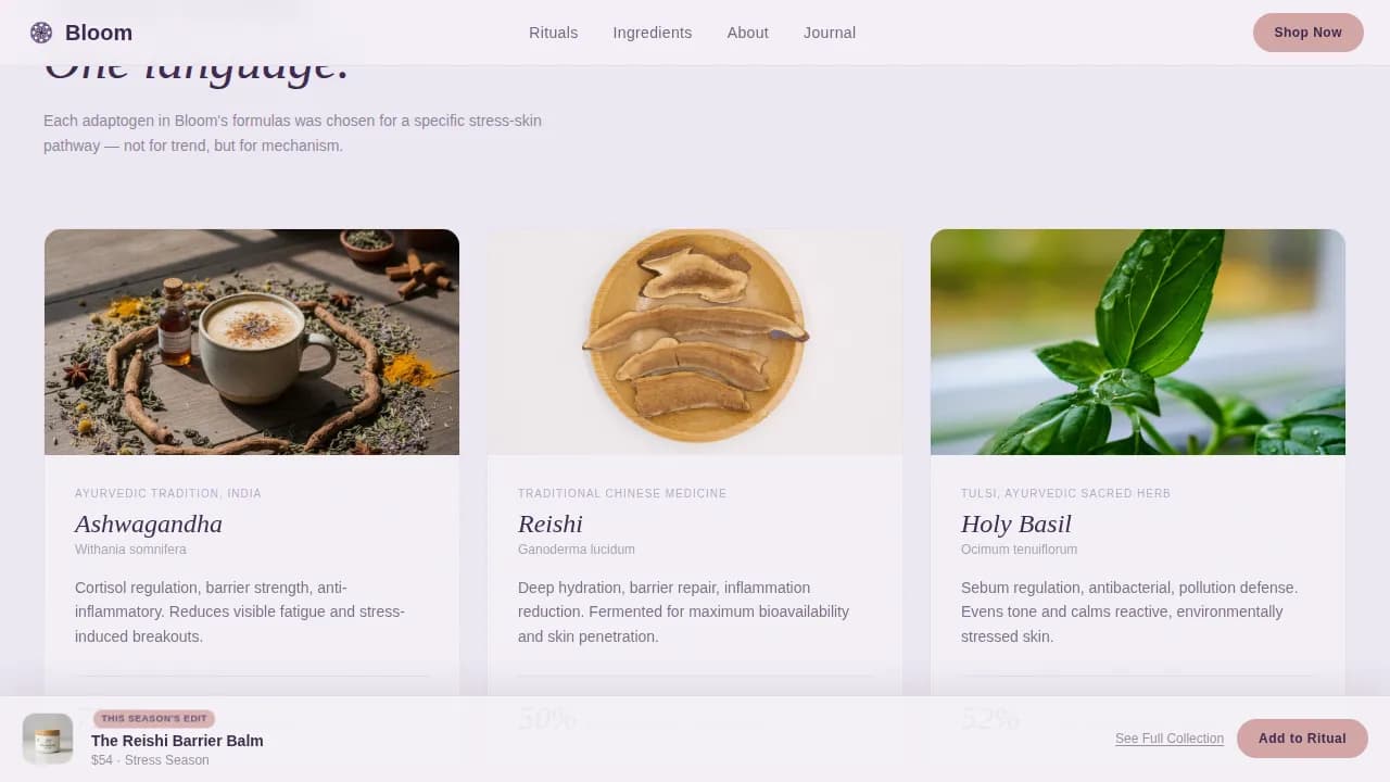Glow — Adaptogenic Skincare Gallery Landing Page Template