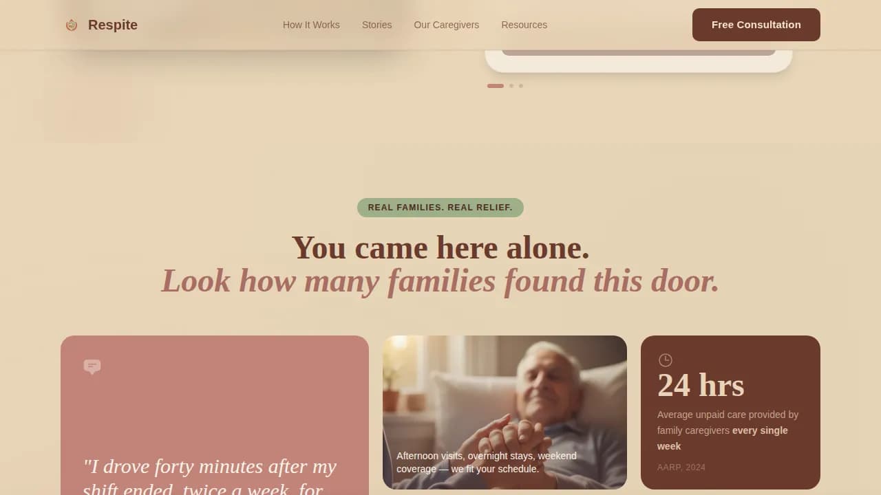 Respite — Compassionate Caregiver Relief Landing Page Template