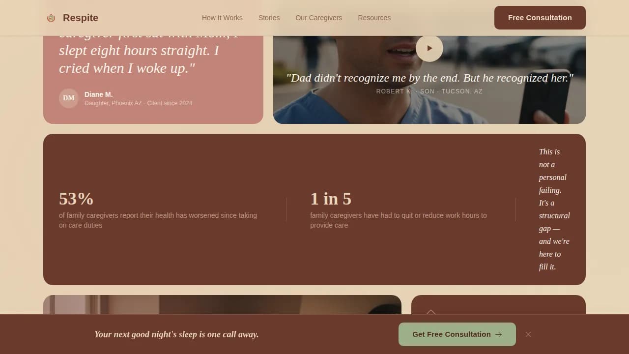 Respite — Compassionate Caregiver Relief Landing Page Template