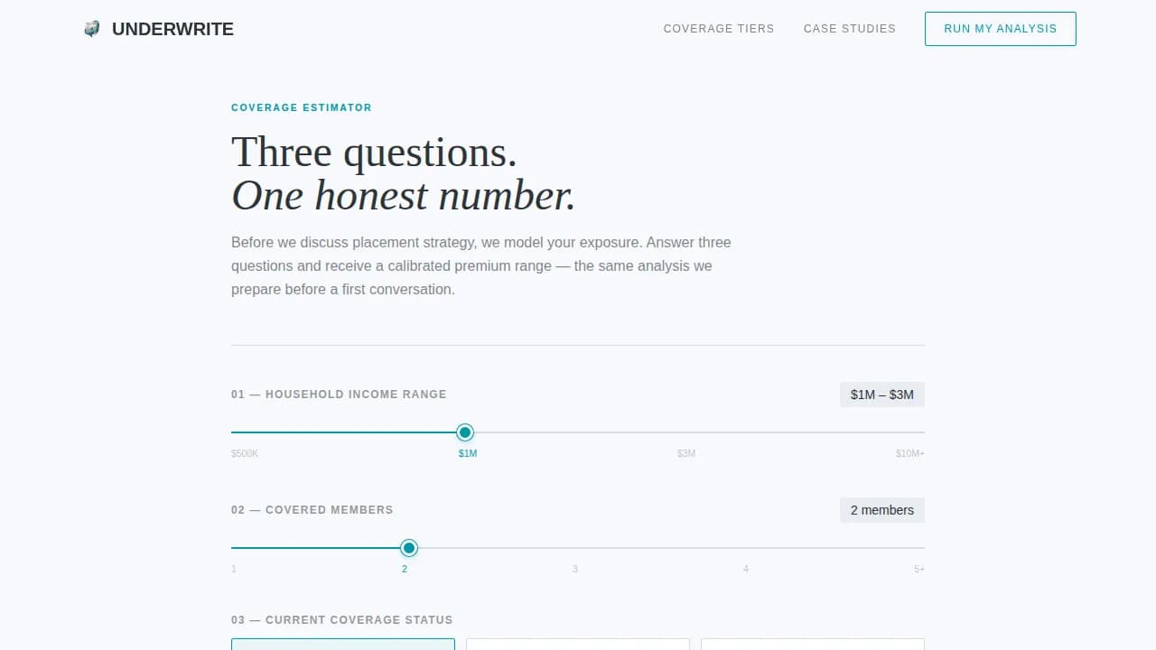 High Net Worth Individual Insurance Pricing & Packages Website Template
