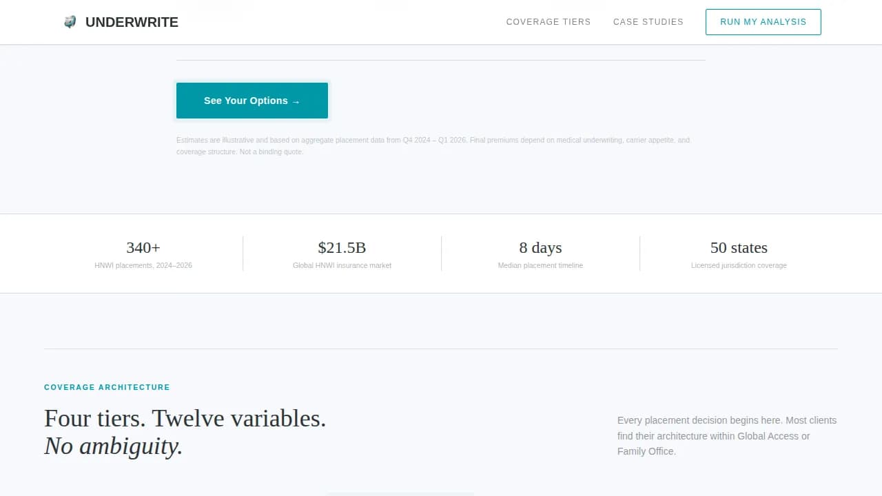 High Net Worth Individual Insurance Pricing & Packages Website Template