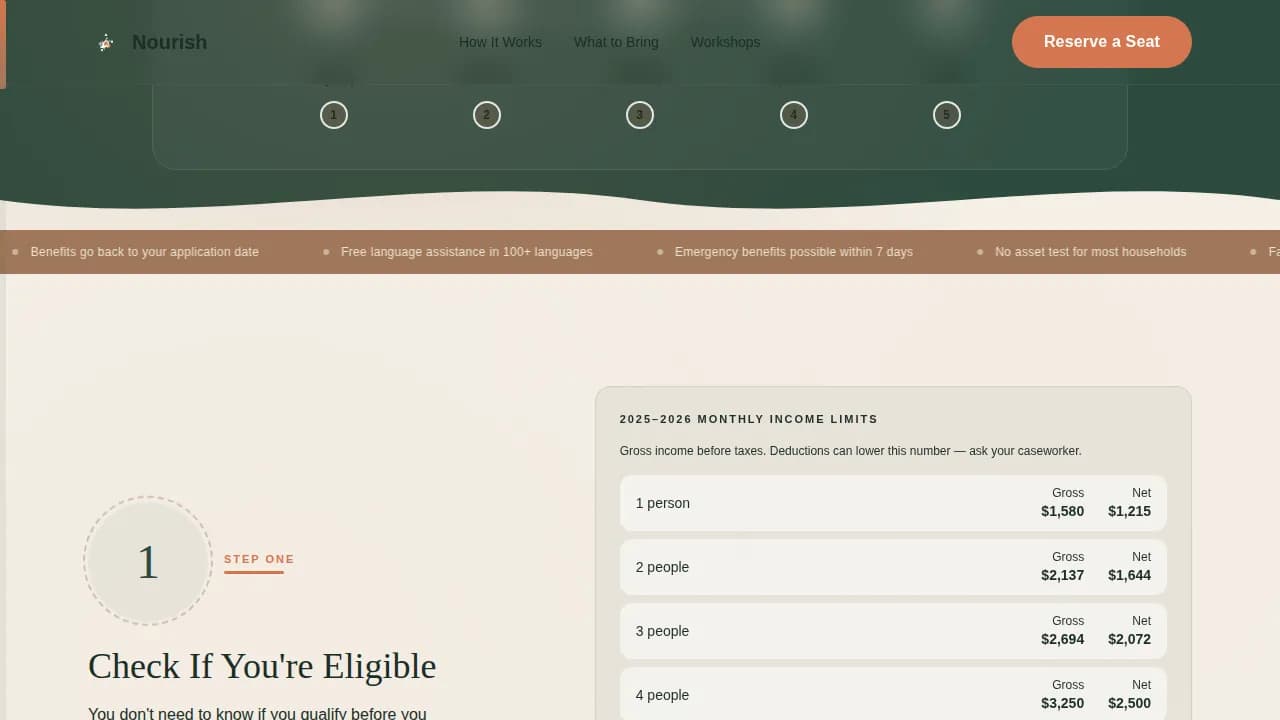 Sustain — SNAP Benefits Landing Page Template