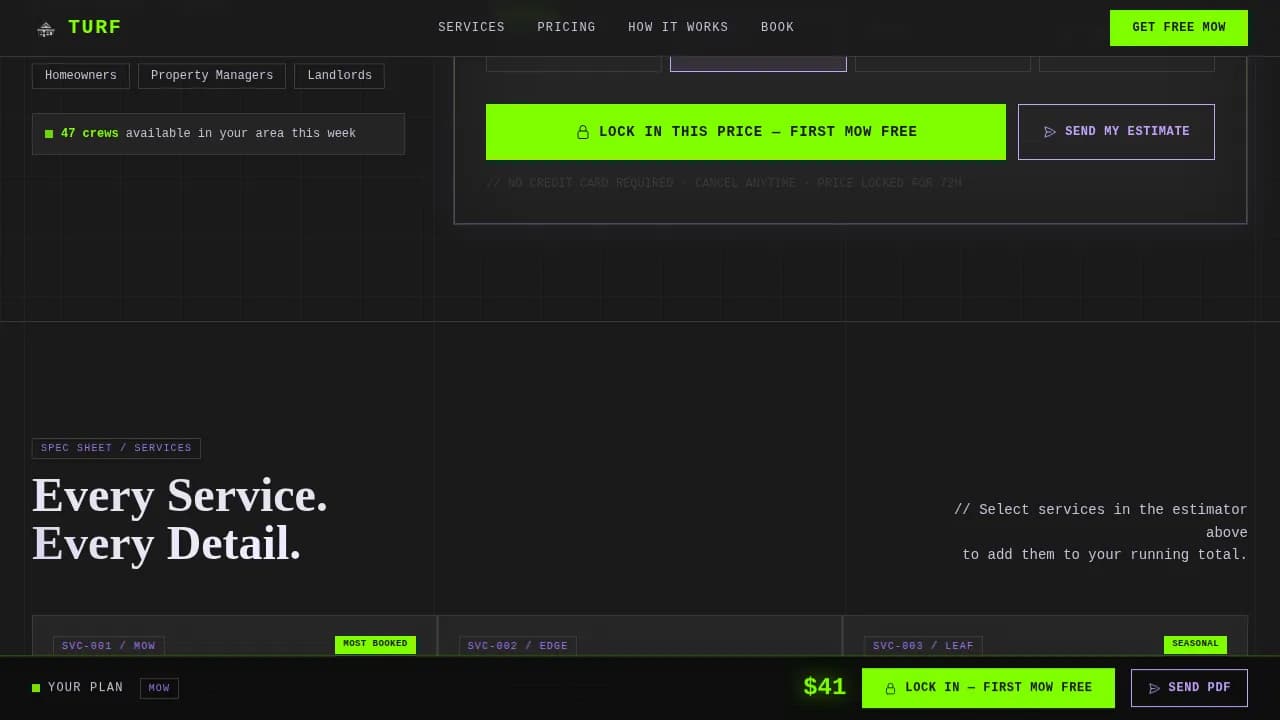 Turf — Professional Landscaping Booking Landing Page Template
