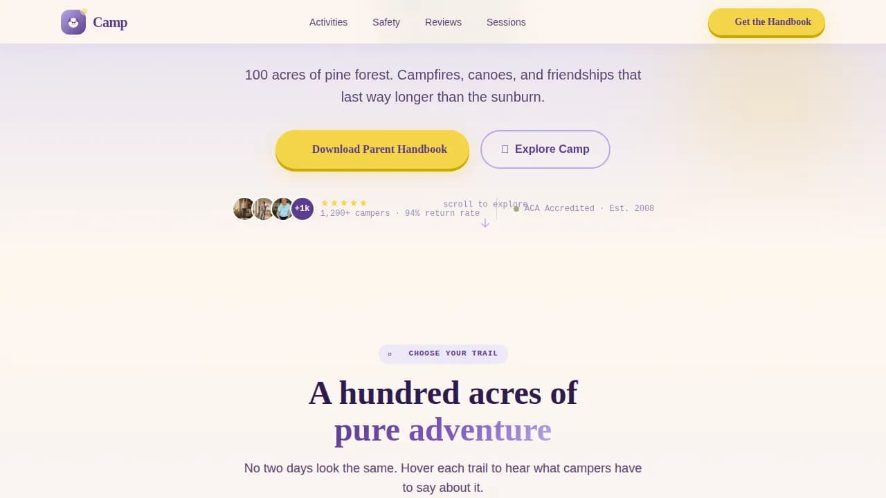 Premium Summer Camp & Outdoor Program Professional Website Template