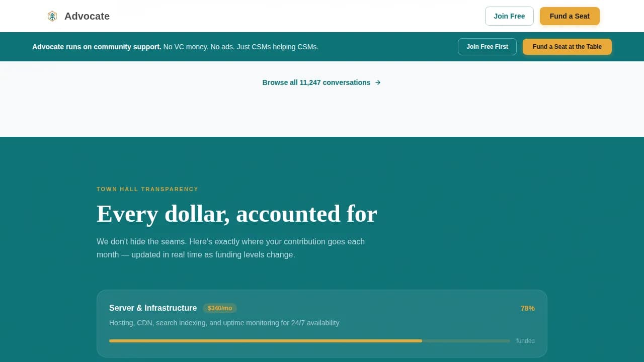 Advocate — Thriving SaaS Community Landing Page Template