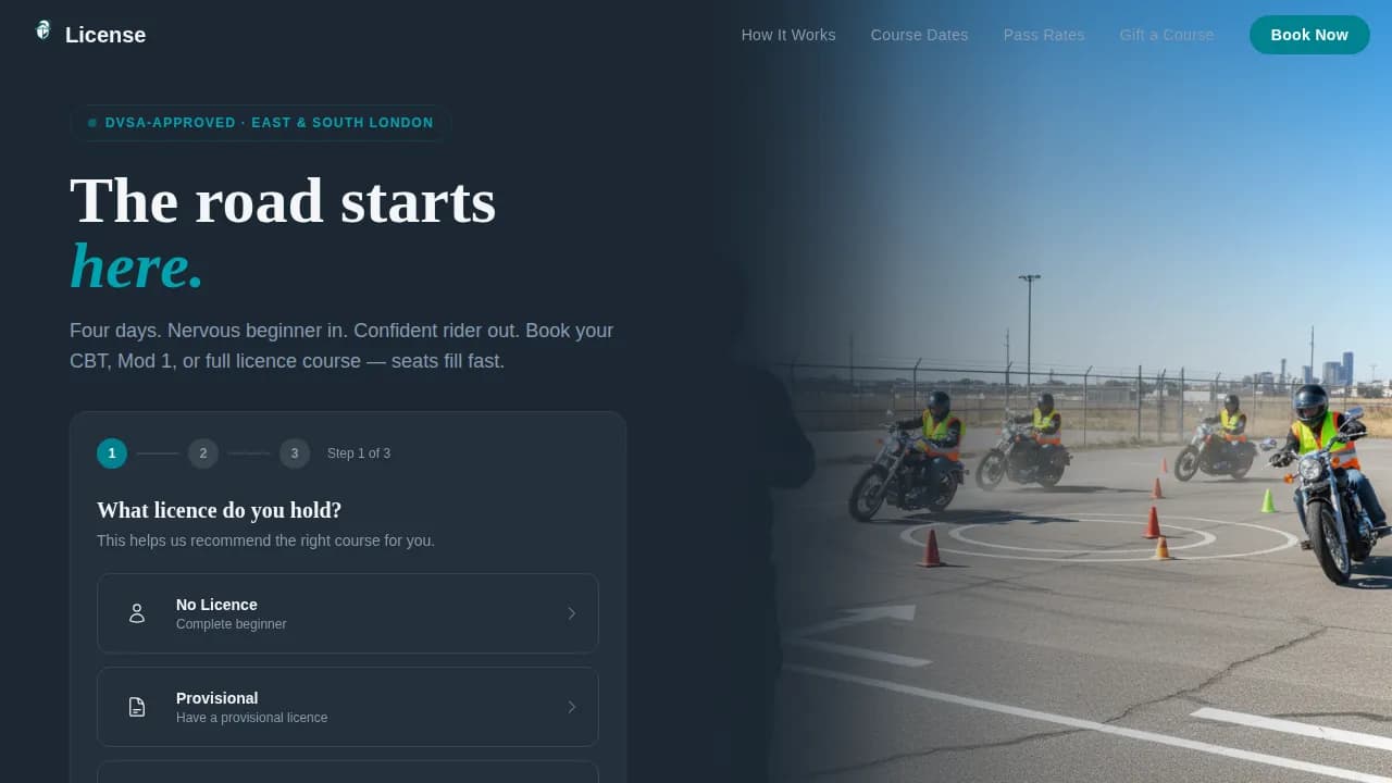 Throttle - DVSA-Approved Motorcycle License Course Landing Page Template