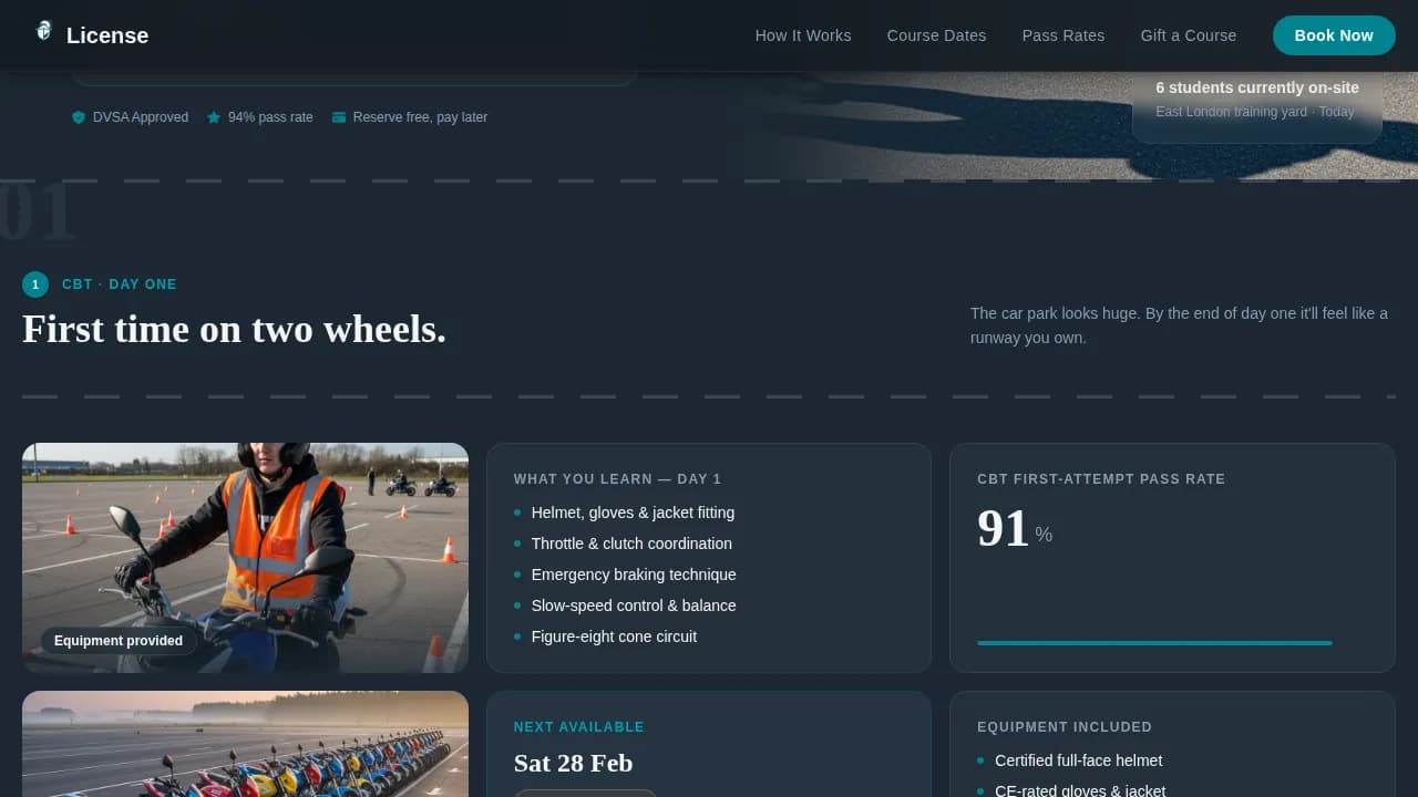 Throttle - DVSA-Approved Motorcycle License Course Landing Page Template