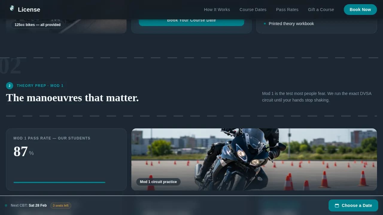 Throttle - DVSA-Approved Motorcycle License Course Landing Page Template