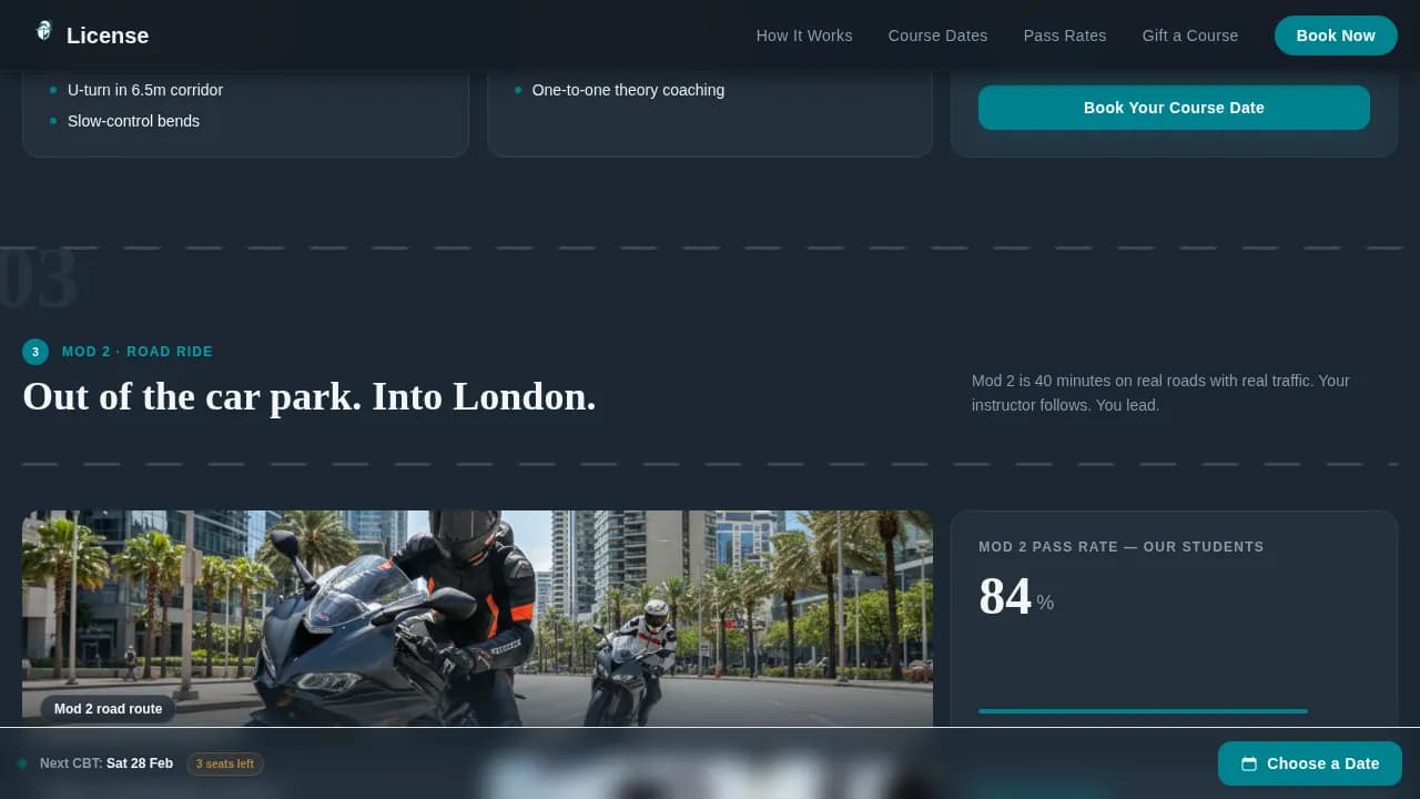 Throttle - DVSA-Approved Motorcycle License Course Landing Page Template