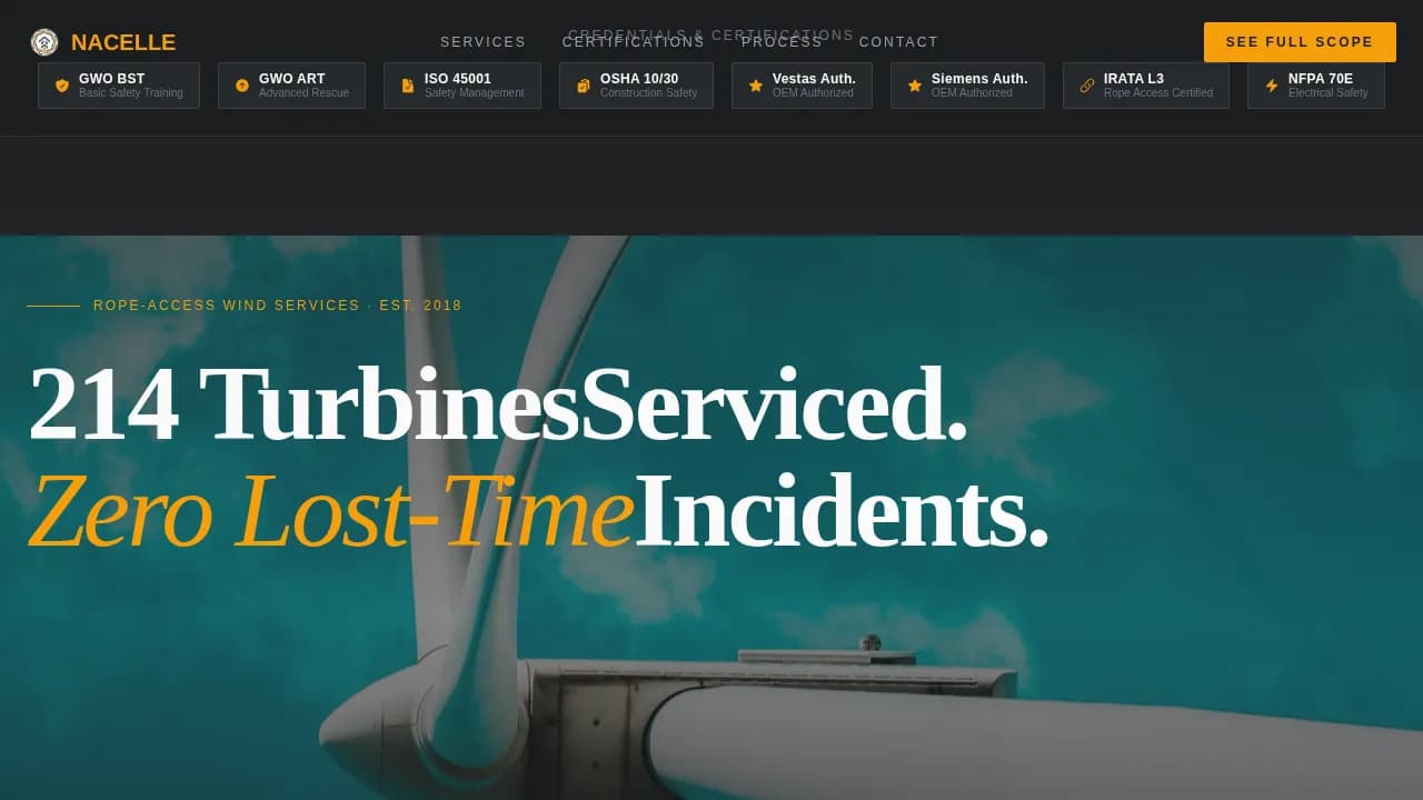 Nacelle — Renewable Energy Technician Landing Page Template