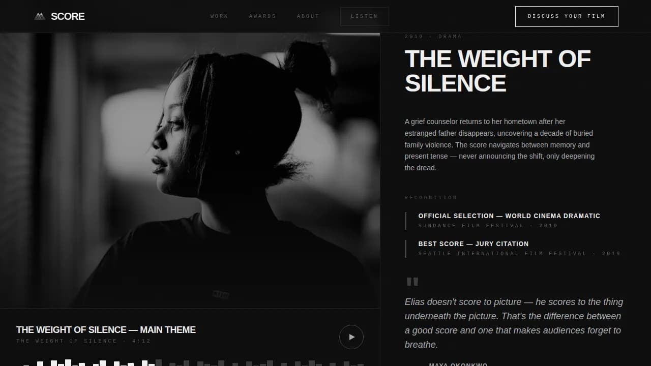 Soundtrack — Acclaimed Music Composer Landing Page Template