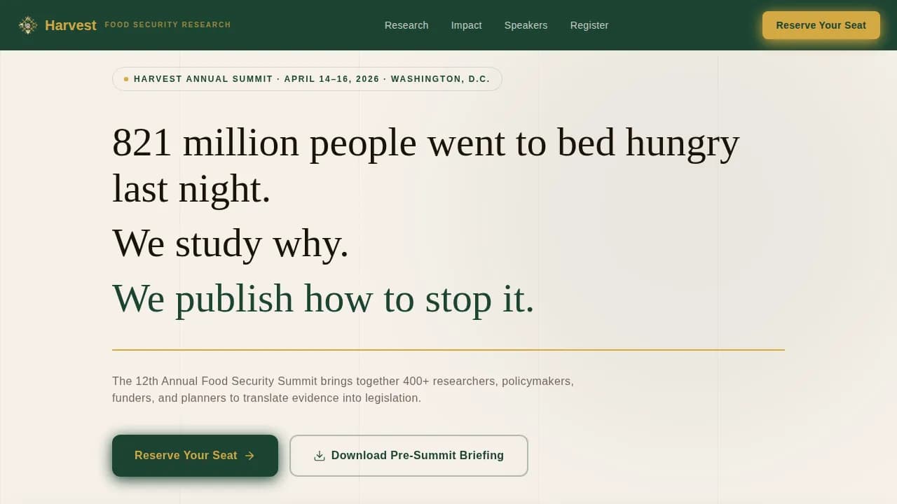 Harvest — Agricultural Research Institute Landing Page Template