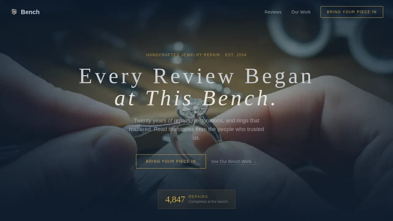 Jeweler & Bench Worker Business Reviews & Social Proof Website Template
