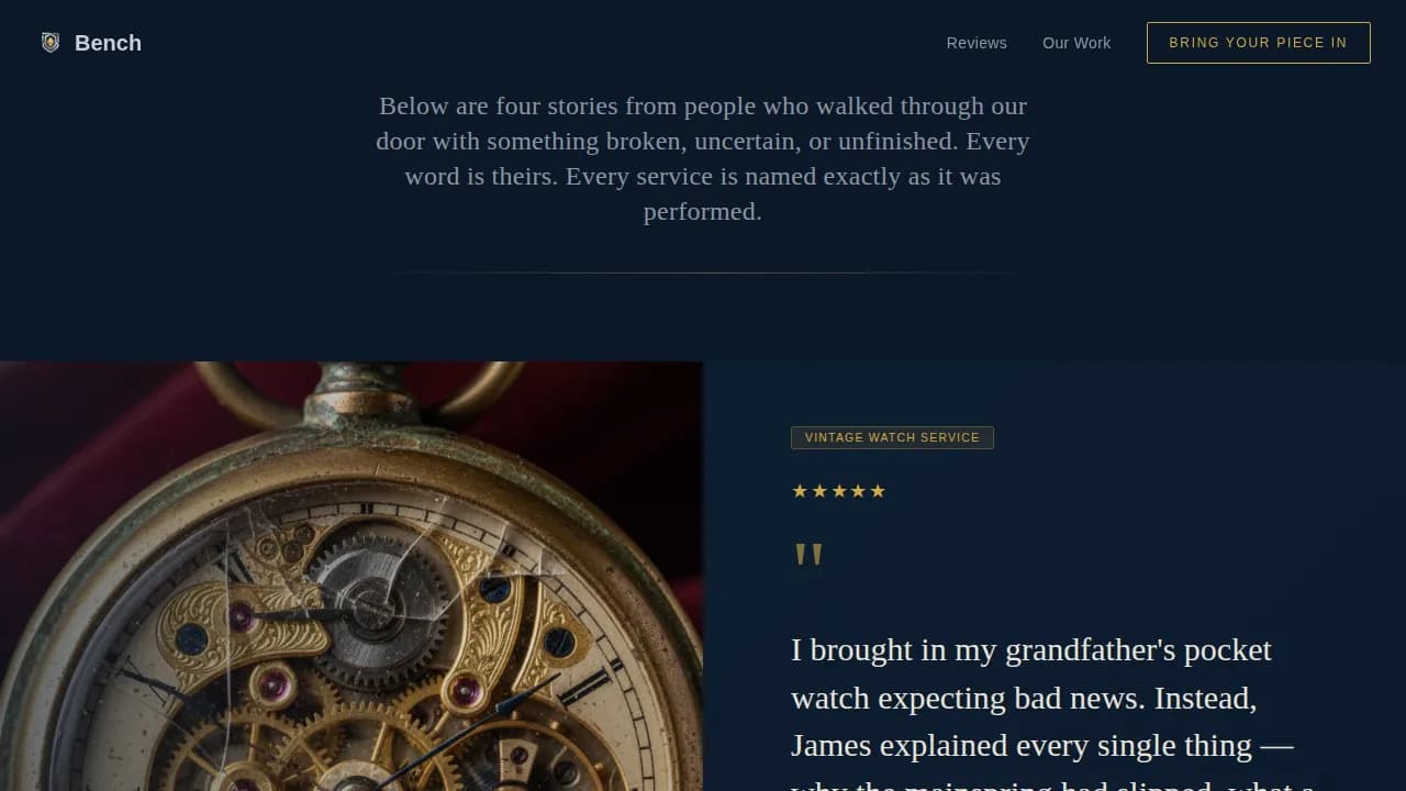 Jeweler & Bench Worker Business Reviews & Social Proof Website Template