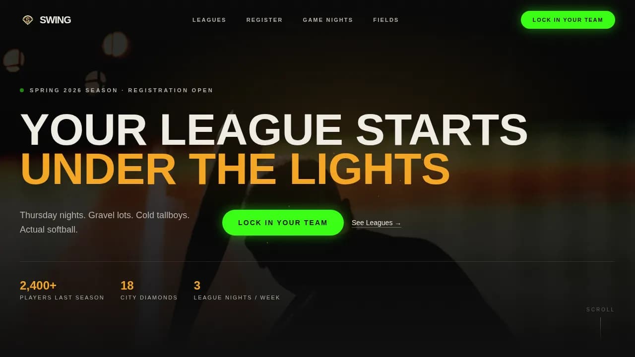 Softball Leagues Professional Website Template