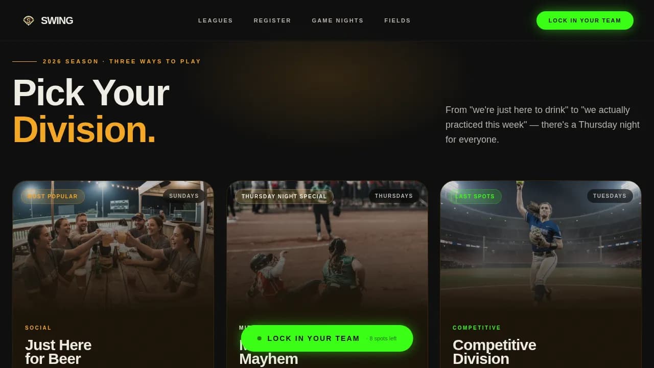Softball Leagues Professional Website Template