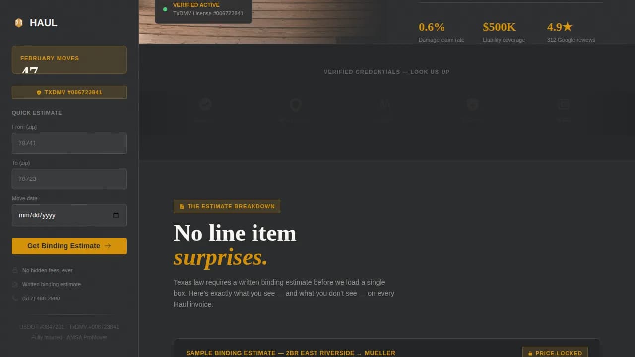 Haul — Professional Relocation Specialist Landing Page Template