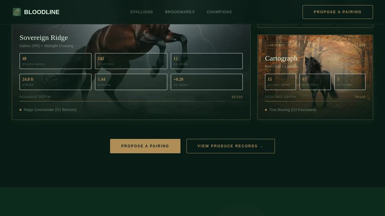 Bloodline — Precision Equestrian Breeding Landing Page Template