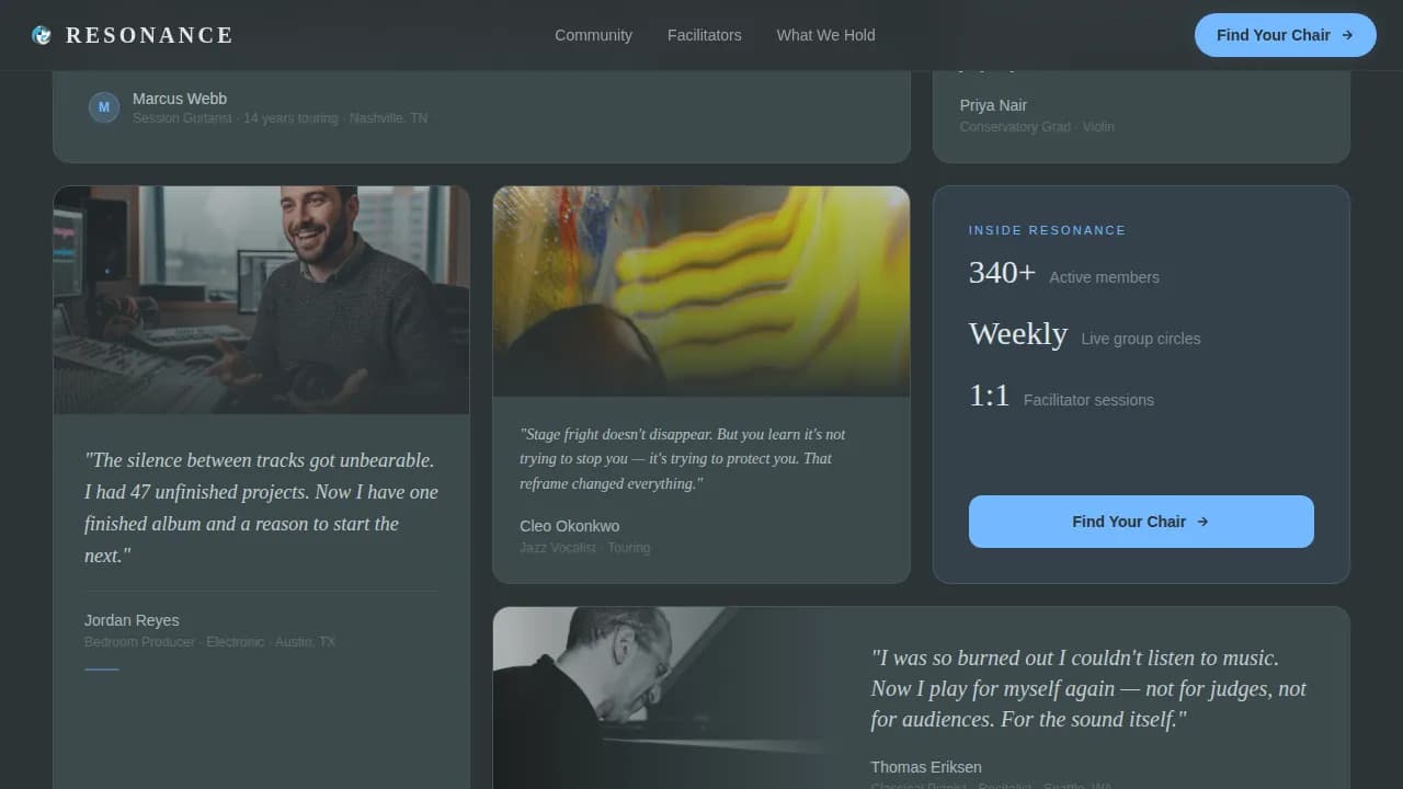 Musicians Community Reviews & Testimonials Website Template