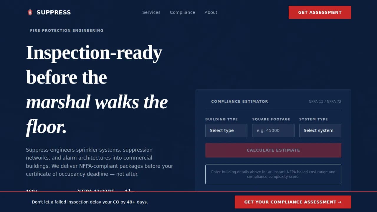 Fire Safety & Prevention Cost Calculator Website Template