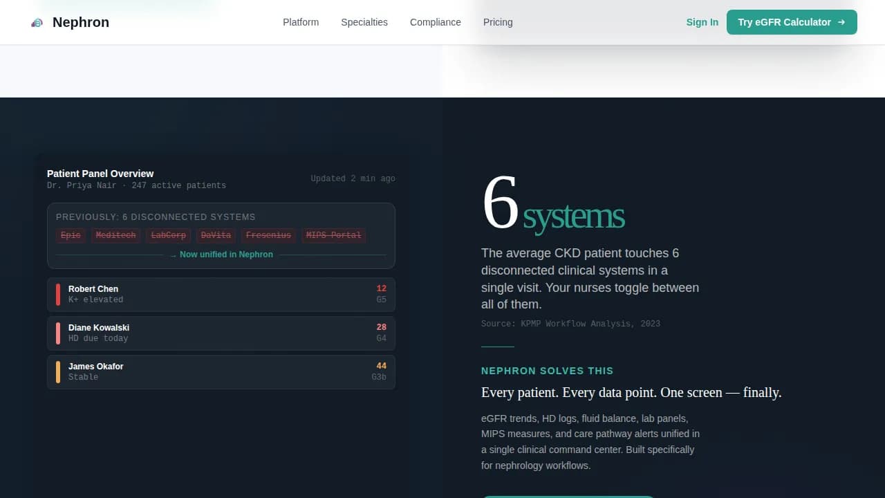 Nephron - Clinical Command Center Nephrology EMR Landing Page Template