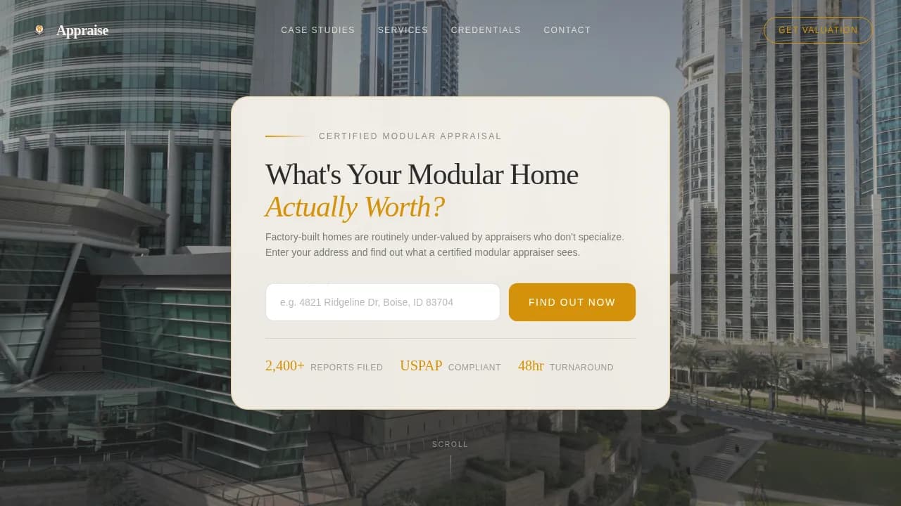Valuation — Luxury Modular Appraiser Landing Page Template