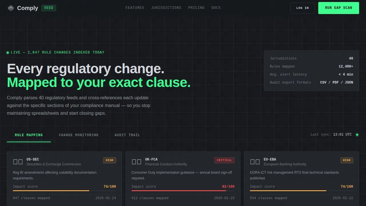 RegTech Startup Pricing & Packages Website Template