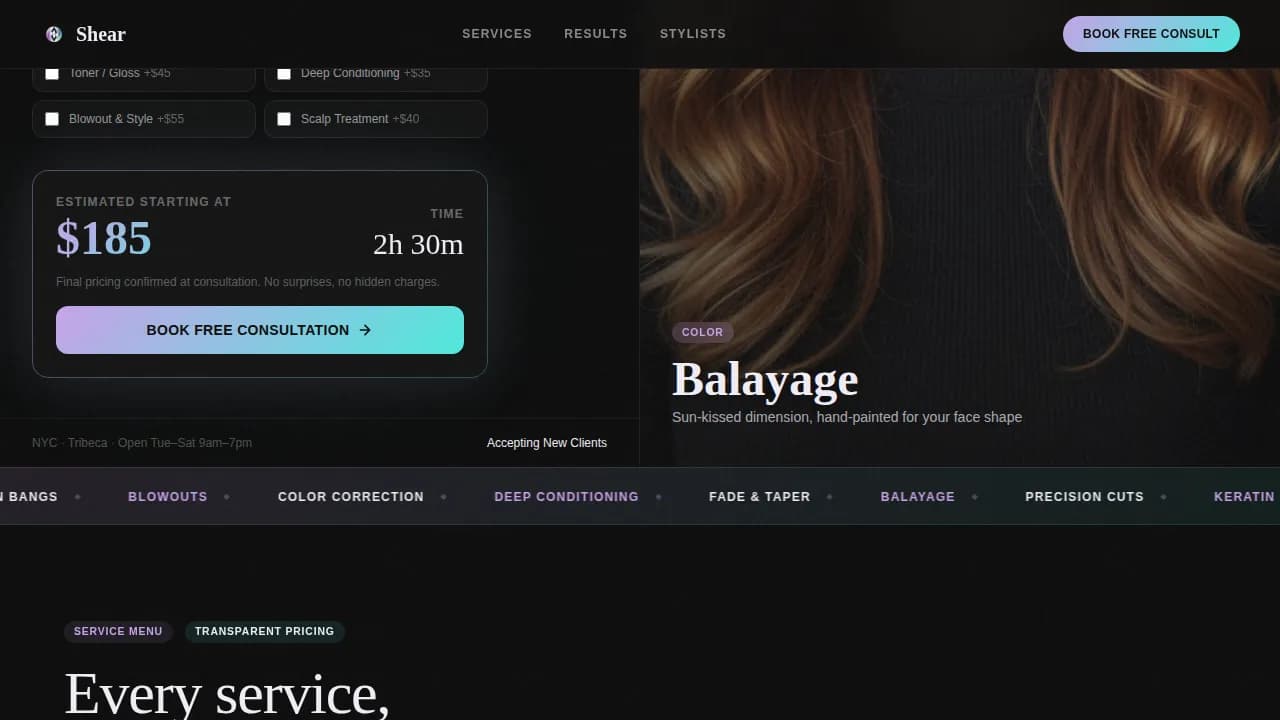 Hair Salon Build-Your-Visit Price Estimator Website Template