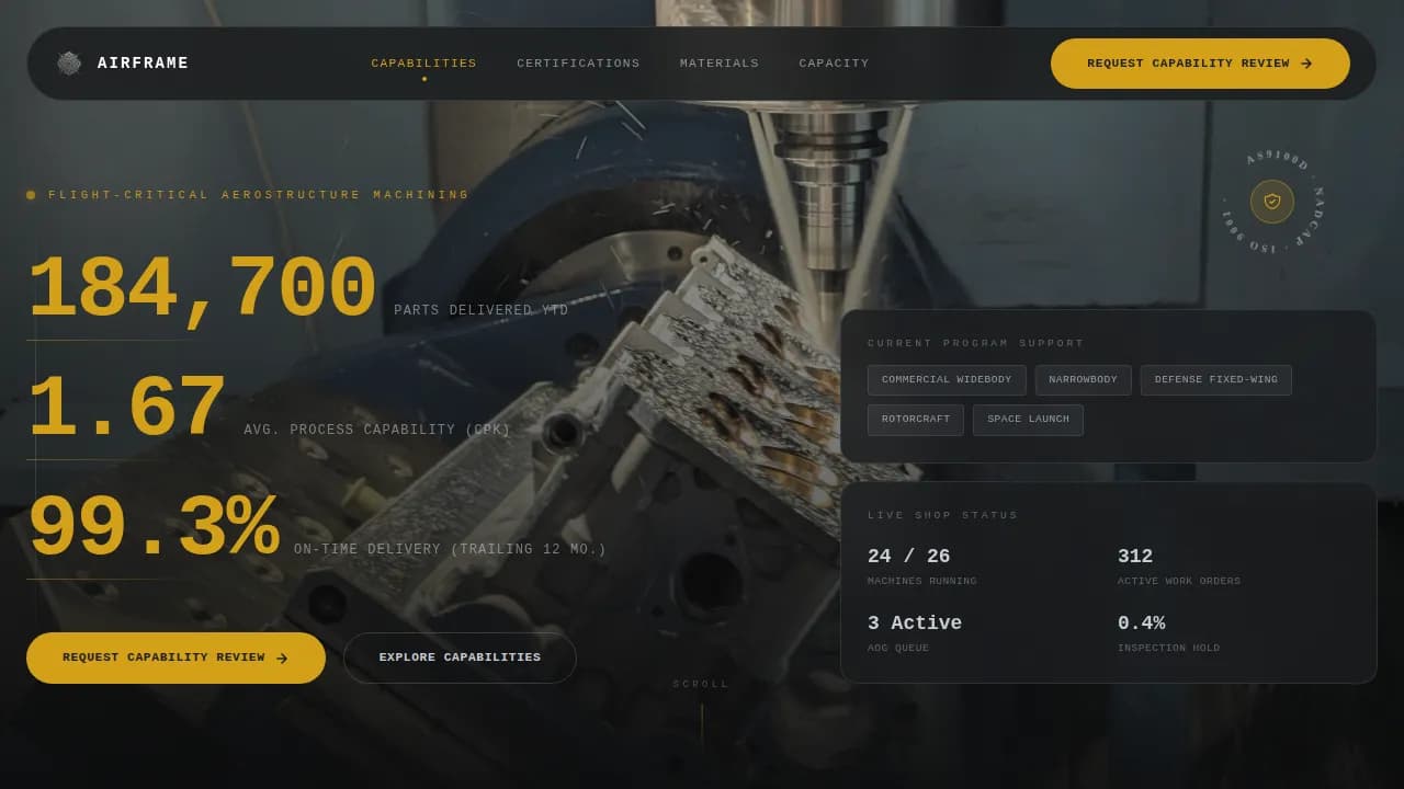 Aircraft Structural Parts Manufacturer Website Template