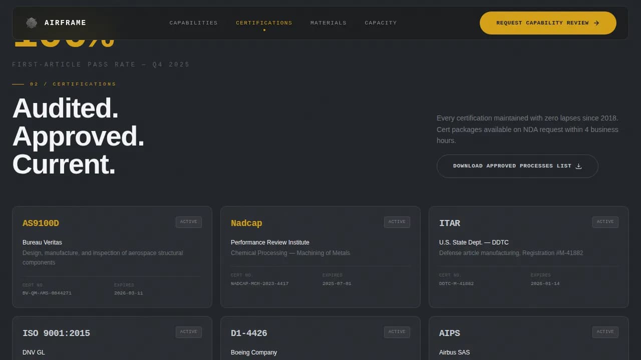 Aircraft Structural Parts Manufacturer Website Template