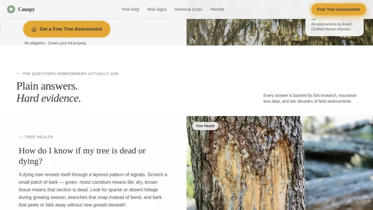 Specialist Arborist FAQ & Common Questions Website Template