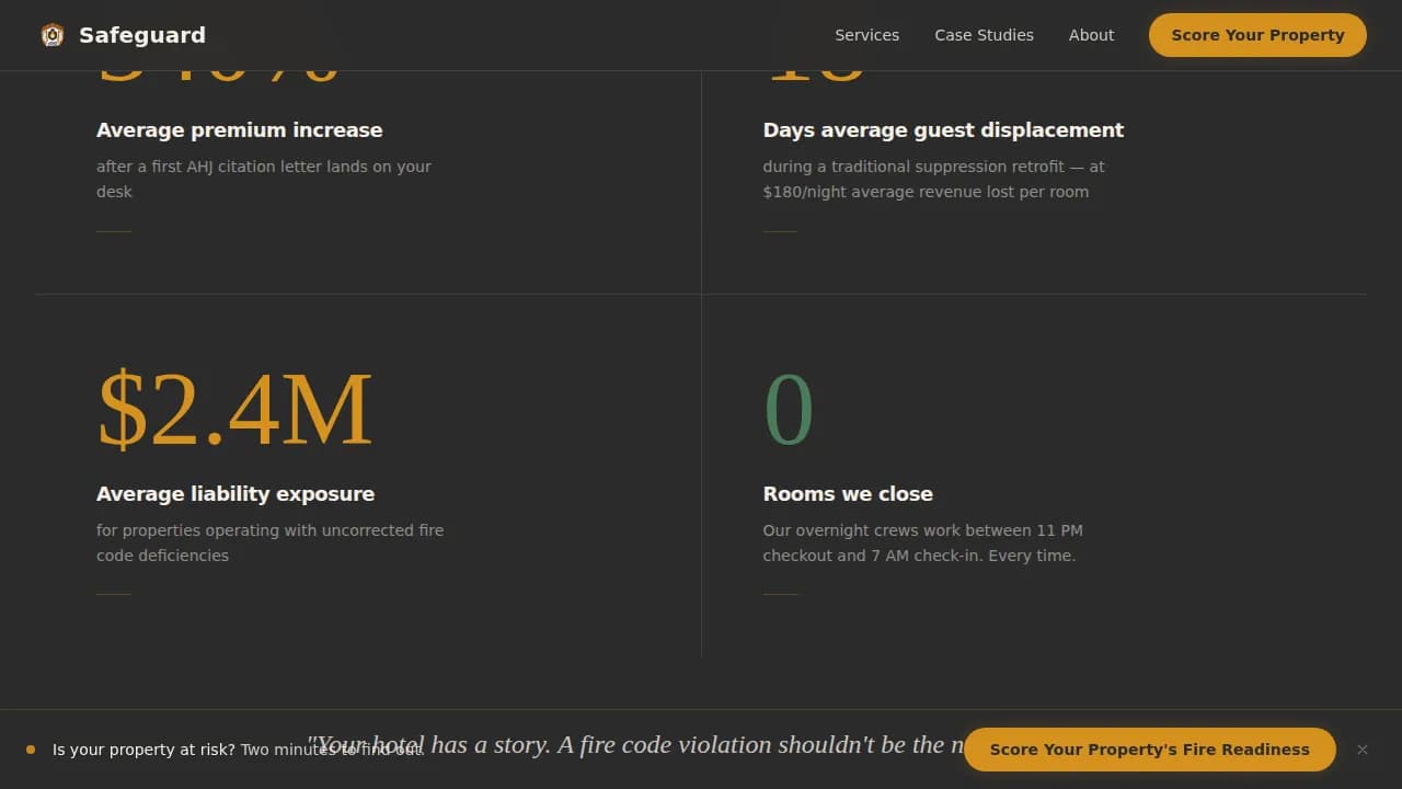 Guardian — Comprehensive Heritage Hotel Safety Landing Page Template