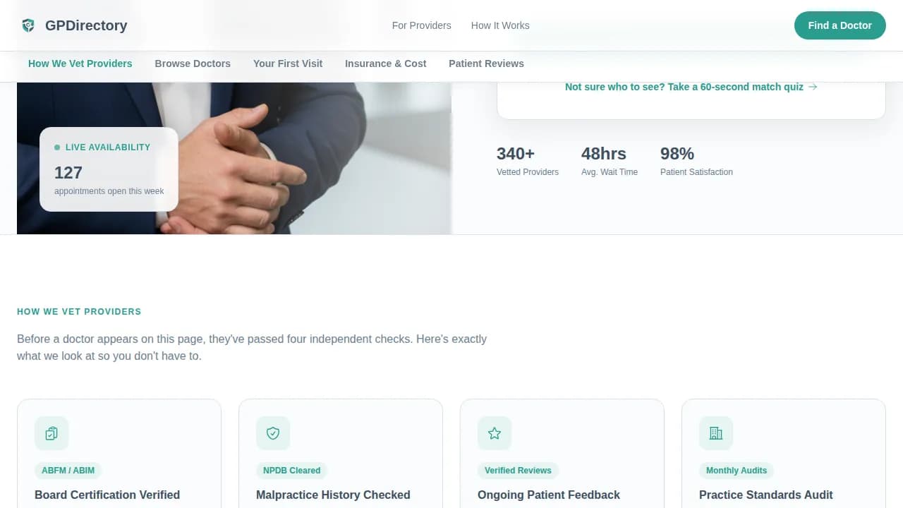 General Practitioner Booking Website Template