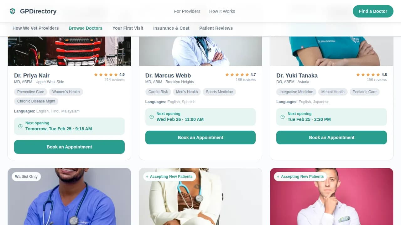 General Practitioner Booking Website Template