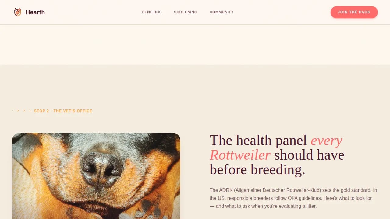 Hearth — Premium Rottweiler Care Landing Page Template